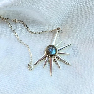 Sun Burst Necklace, Half Sun Pendant, Sun Pendant, Sun Jewelry, Labradorite Necklace, everyday Gift Jewelry, halfround pendant