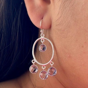 Amethyst Lila Ohrringe, Kronleuchter Ohrringe, Runde Baumeln Tropfen, Leicht, Jeden Tag Tragen, Geschenk für sie