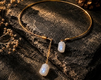 Handgjort guldmanschetthalsband, öppet halsband, 14k guldpläterade trådchokersmycken, uttalandehalsband i present