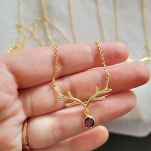 Deer Antlers Pendant , Antler Elk Pendant, Reindeer Deer Horn Jewelry, 14k Gold 925 Silver Necklace, Gift for Her, Reindeer stone chain