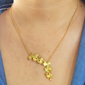 Orchid Flower Necklace, V Neckline Necklace, Floral Jewelry, 14k Gold Plated Orchid Jewelry, Lightweight Comfortable wear, Gift for her