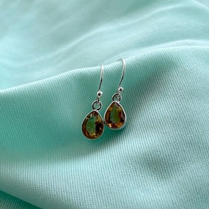Citrin Teardrop Ohrringe, Baumeln Tropfen, kleine Waterdrop Birne Ohrringe, 925 Silber, Geschenk für Sie