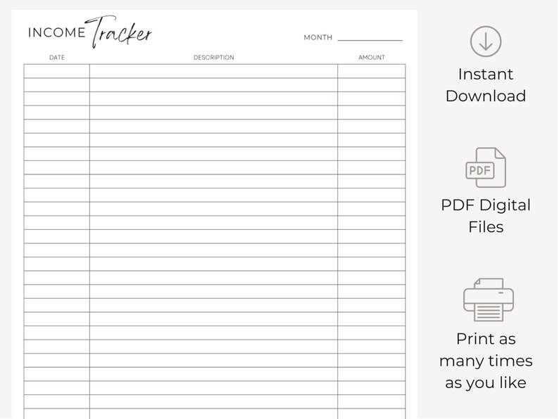Income Tracker | Printable | Instant Digital Download | Minimalist - Etsy