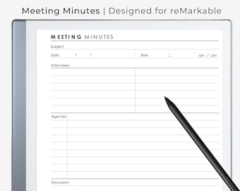 Actas de reuniones / Plantilla reMarkable 2 / Descarga digital instantánea / Diseño minimalista