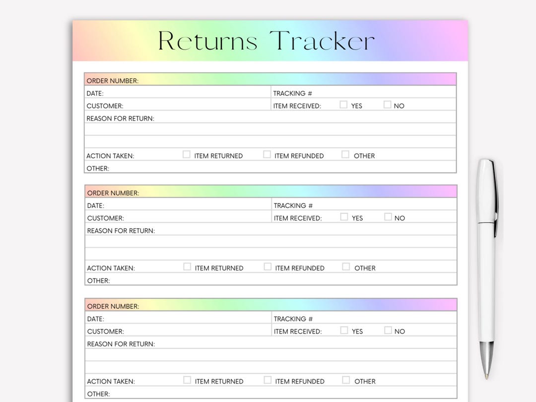 Order Returns Tracker | Printable Return Sheet (PDF Download) - Etsy