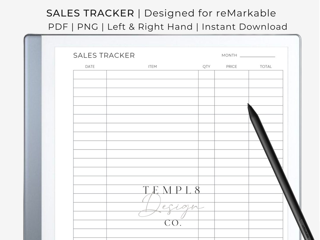 Sales Tracker Text Sales Tracker | Remarkable 2 Template | Instant Download | Right & Left ...