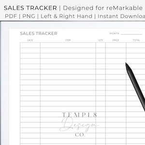 Sales Tracker | reMarkable 2 Template | Instant Download | Right & Left Hand