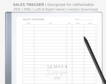 Rastreador de ventas / Plantilla reMarkable 2 / Descarga instantánea / Para diestros y zurdos