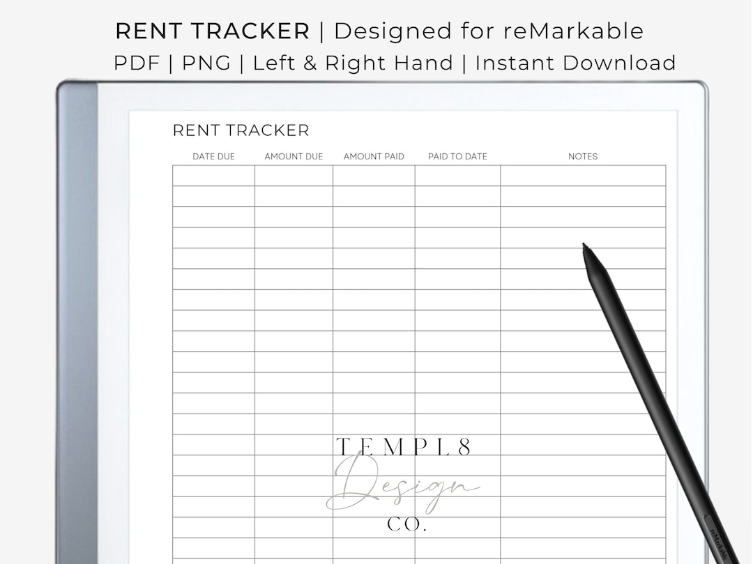 Rent Tracker | Remarkable 2 Template | Instant Download | Right & Left ...