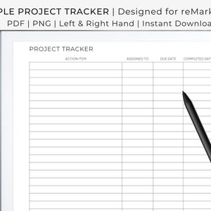 Simple Project Tracker | reMarkable 2 Template | Instant Download | Right and Left Hand