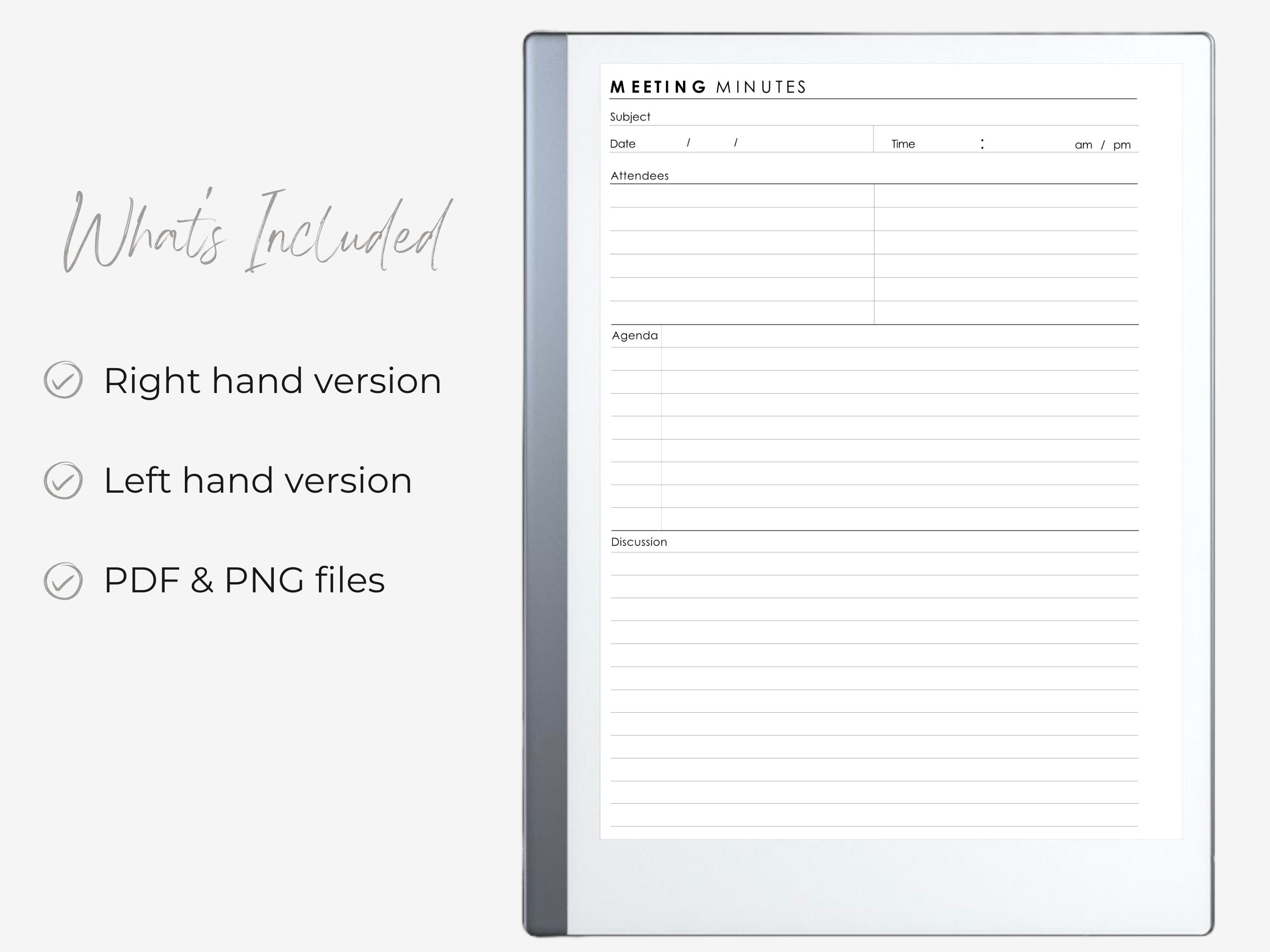 Meeting Minutes | Remarkable 2 Template | Instant Digital Download ...