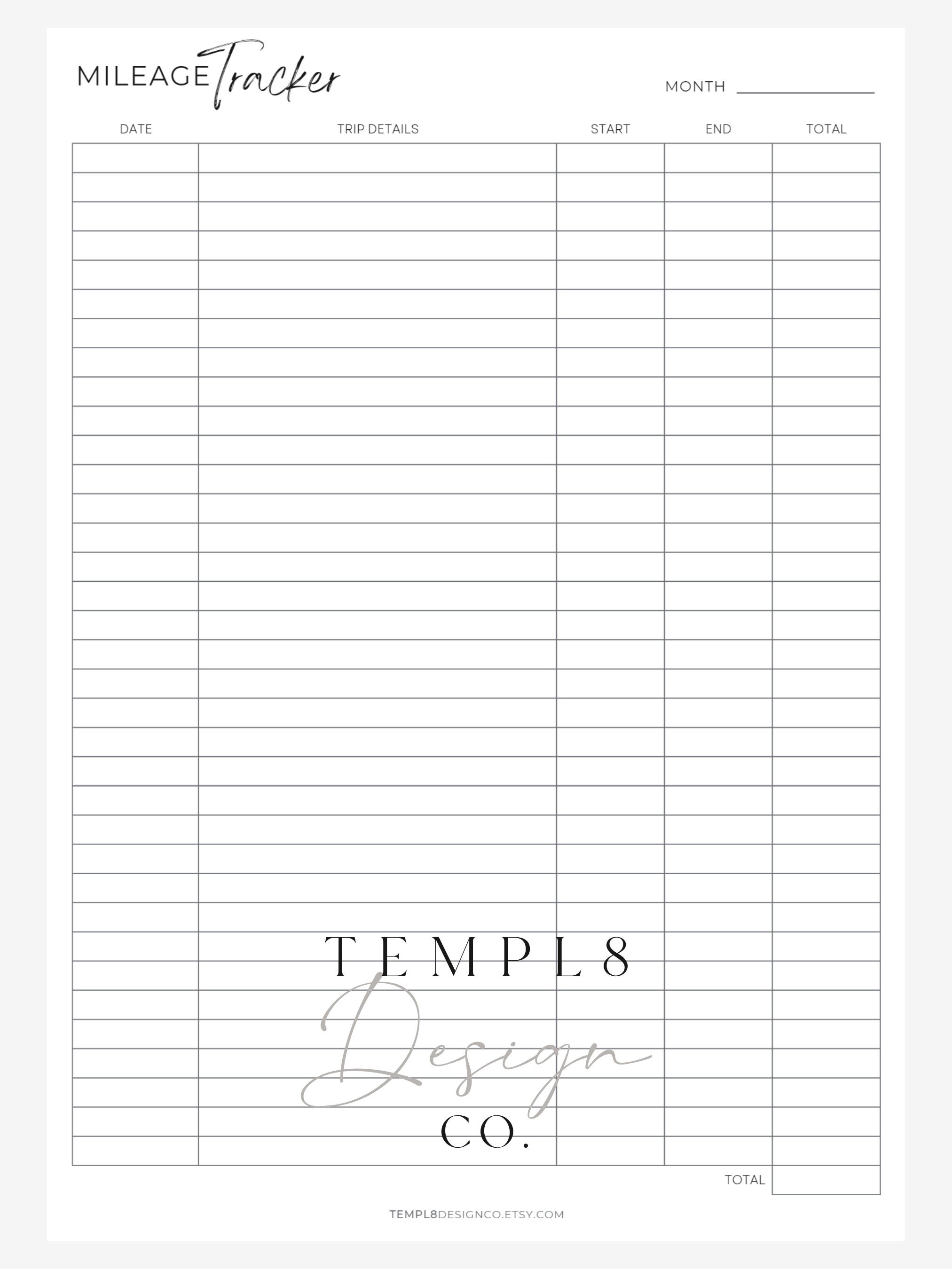 Free Printable Mileage Tracker Template