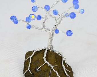 Small Wire Bonsai Tree with Sparkling Winter Blue Flowering Beads