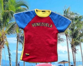 Mujeres bebé Y2K Venezuela Jersey Top Tee Stretch,Camiseta de bebé de fútbol,estética de la década de 2000,Camiseta de bebé de Venezuela,Camisa de Venezuela,Jersey de Venezuela