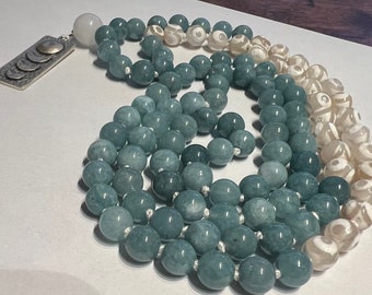 108 Chalcedony and hand painted Tibetan Agate