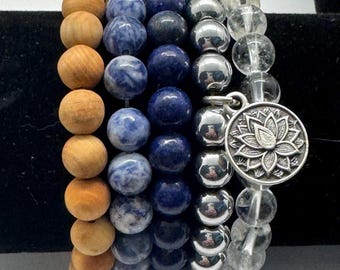 Gemstone Bracelet Stack Sandalwood, Hematite, Sodalite, Lapis Lazuli & Clear Quartz
