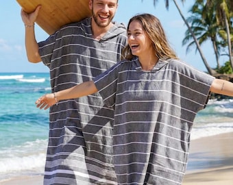 Poncho de plage à capuche en coton turc - Serviette pour adulte à séchage rapide