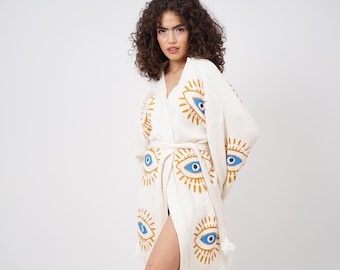 Kimono Mauvais œil Fait à La Main - Cache-maillot De Plage Pour Femme