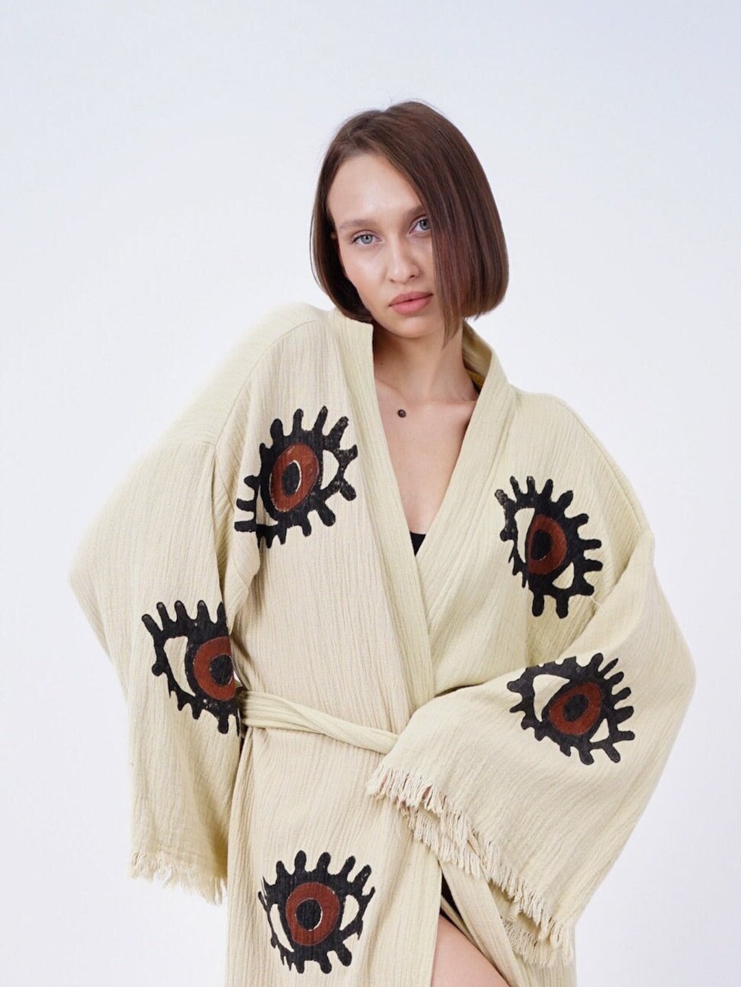 Boho styled evil eye bath robe/pants main image 1
