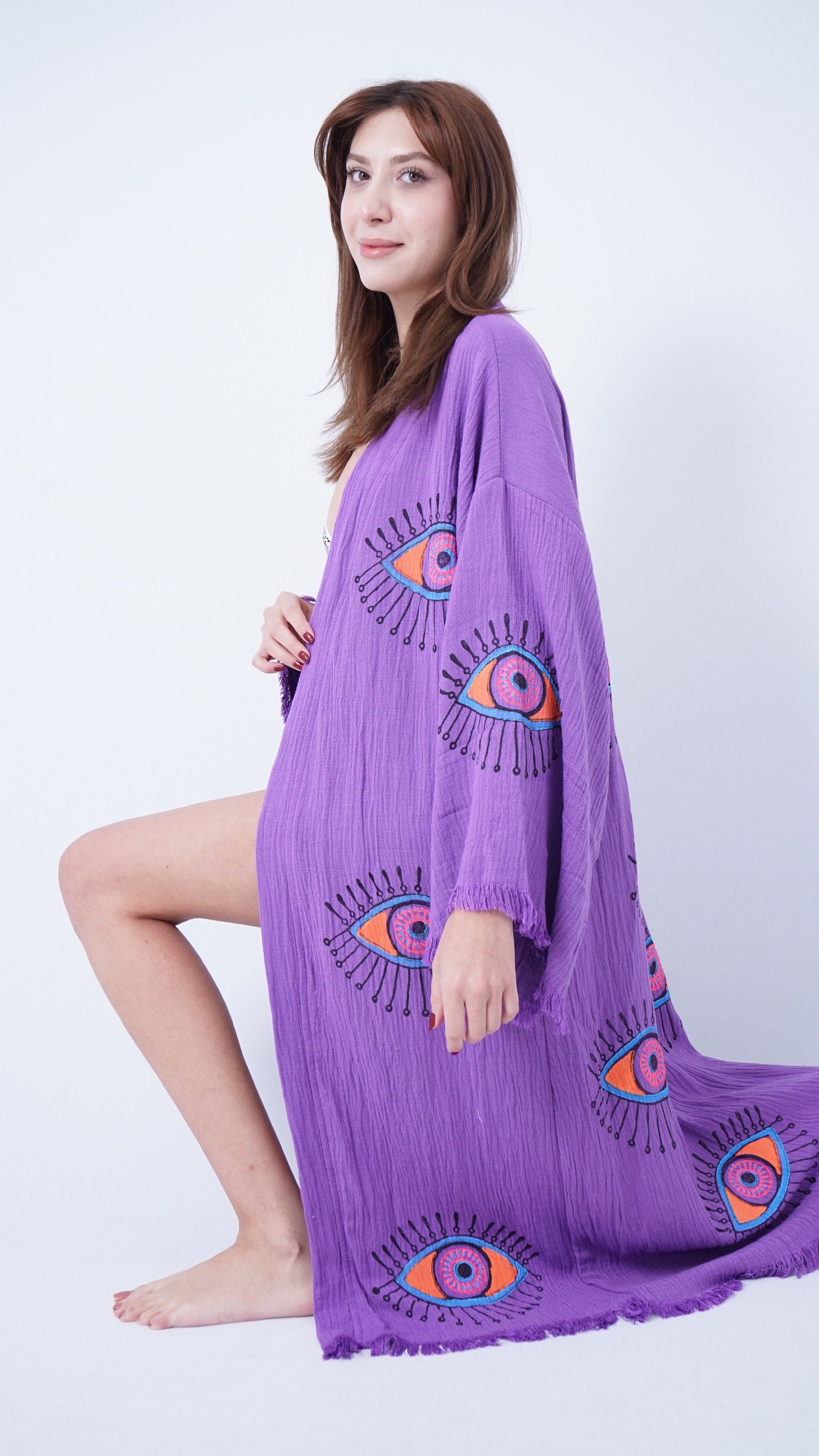 WHITE  EVIL EYE KIMONOS - SEXY SUMMER BEACH DRESS