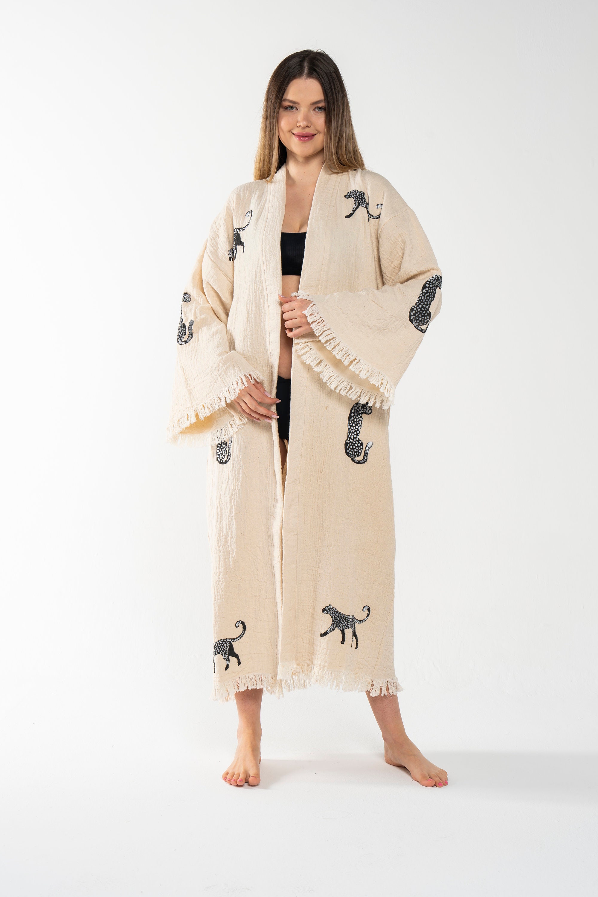 PEACH EVIL EYE KIMONOS WITH HANDWORK main image 1