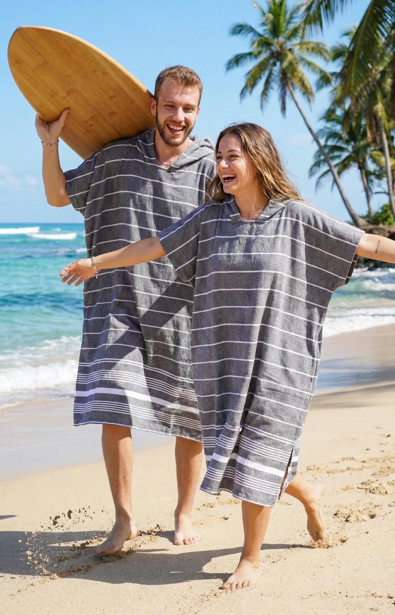 Turkish Cotton Hooded Beach Poncho - Quick-Dry Adult Towel