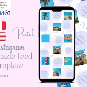 Instagram pastel puzzle feed template, canva instagram post template 18 posts