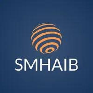 May include: A logo featuring a stylized globe with orange and white stripes on a dark blue background. Below the globe, the white letters "SMHAIB" are displayed.