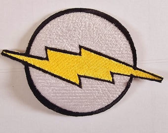 FLASH-BOLT-Lightning Black outlined-Iron-on/Sew-On Patch logo