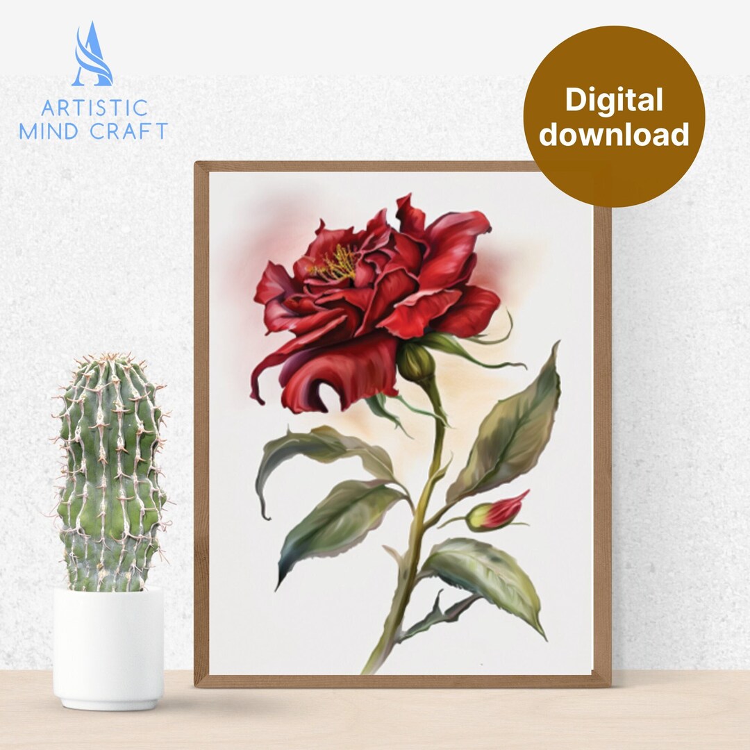 Red Rose Wall Art Rose Printable Wall Art Painted Wall Art Etsy