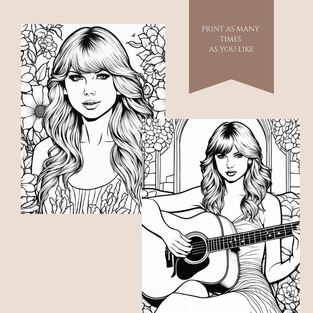 Six Taylor Swift Colouring coloring Pages Mindful Colouring, Adult ...