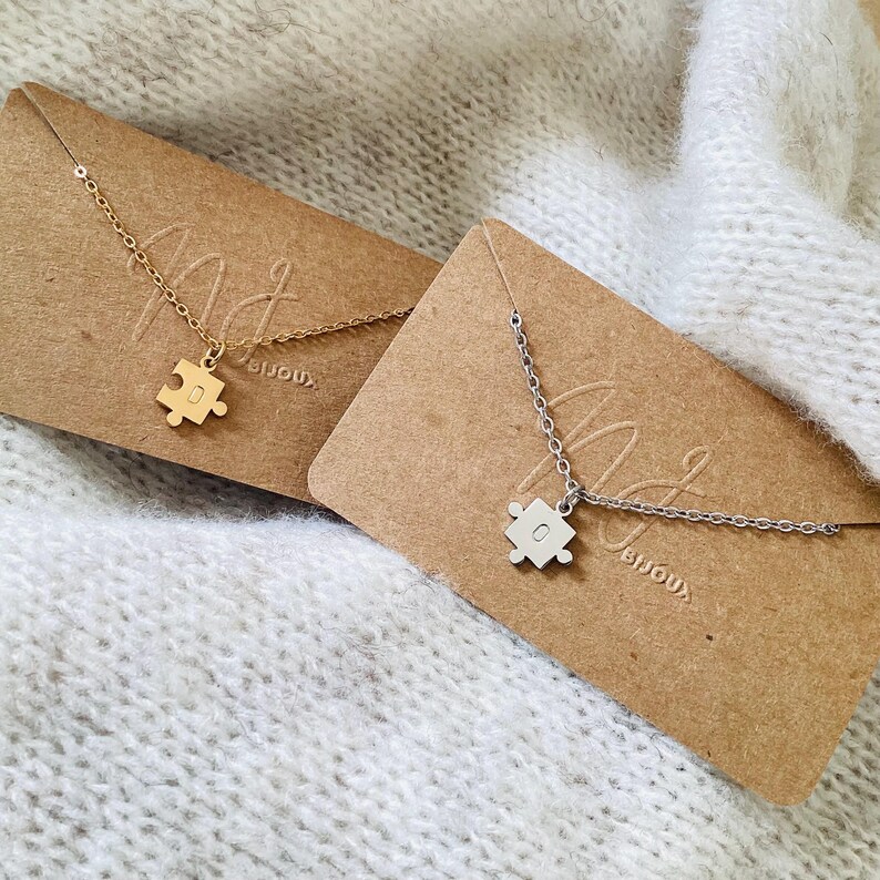 Collier puzzle estampe avec intiale - cadeau personnalise