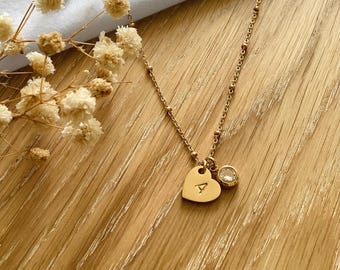 Personalized Initial Necklace, Stainless Steel Heart, Handmade in France
