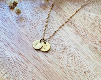 Hand Stamped Initial Necklace, Stainless Steel Personalized Pendant