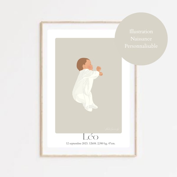 Affiche de naissance personnalisable - Illustration chambre bébé personnalisée - Cadeau de naissance