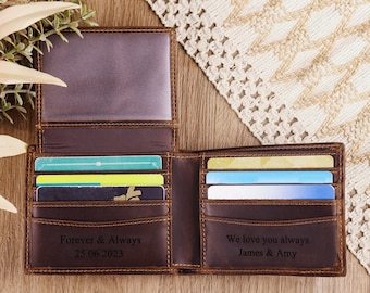 Regalo de aniversario para él, billetera personalizada, billetera para hombre, billetera grabada, billetera de cuero, billetera personalizada, regalo para novio para hombre, regalo para papá