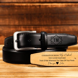 Cinturón de cuero negro personalizado para hombre, cinturón de grano completo hecho a mano, regalo único para novio, aniversario y día de San Valentín, cinturón con nombre personalizado