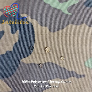 Ripstop 100% Polyester fabric forest camo army print with water repellent PU coating  by meters