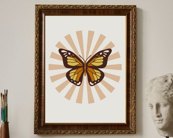 Light Academia Wall Art, 70s Retro Wall Art, Boho Butterfly Print, Vintage Butterfly Poster, Butterfly Wall Art, Printable, Retro wall art