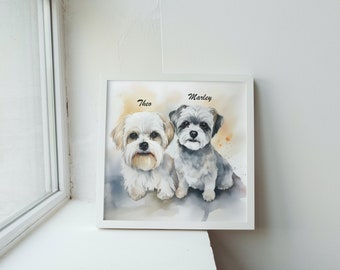 Watercolor Custom Pet Portrait, Custom Dog Portrait, Pet Remembrance Gift, Custom Dog Drawing, Custom Dog Paintings, Digital
