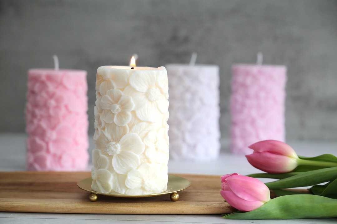 Soy Wax Pillar Candles , Flower Candles , Natural Pillar Candles ,vegan