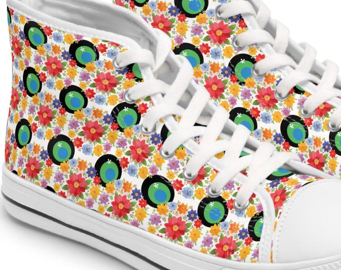 Vibrant Floral High Top Sneakers for Women, Trendy Casual Shoes, Spring Fashion, Unique Gift, Festival Wear, Bright Colorful Kicks