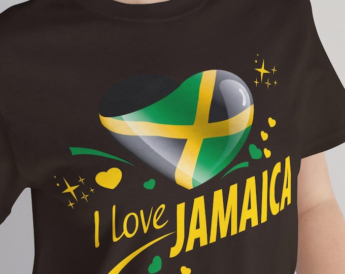 I Love Jamaica T-Shirt with Heart in Jamaican Flag Colors Proud Island Vibes Tee