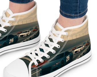 Womens High Top Sneakers | Racing-Inspired Design, Statement Streetwear with Bold Attitude | M23Teeshirts