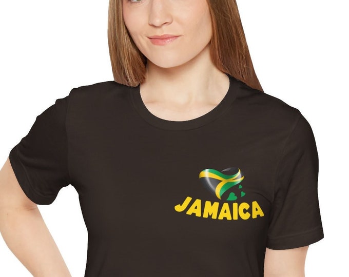Unique Jamaica Heart Design Top with Pocket Detail-Unisex Jersey Short Sleeve Tee
