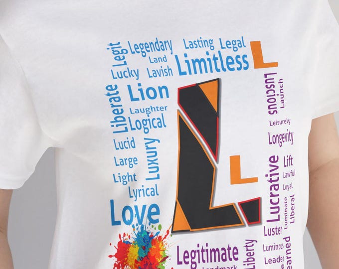 Large L Letter T-Shirt, Positive Vibes Tee with Uplifting L Words, Motivational Minimalist Shirt for Confidence & Self-Love