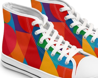 Colorful Geometric Women High Top Sneakers | Trendy Casual Footwear for Everyday Style Gift for Her | Streetwear Festival Shoes
