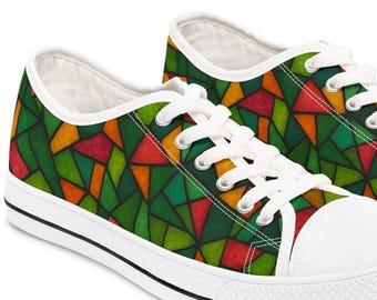 Colorful Stained Glass Sneakers, Stylish Low Top Trainers for Women, Unique Fashion Footwear, Perfect for Casual Outings or Gifts