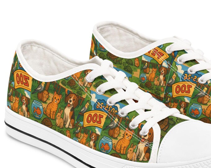 Colorful Women's Low Top Sneakers for Fun Adventures, Casual Footwear, Unique Gifts, Zoo Themed Sneakers, Stylish Everyday Shoes