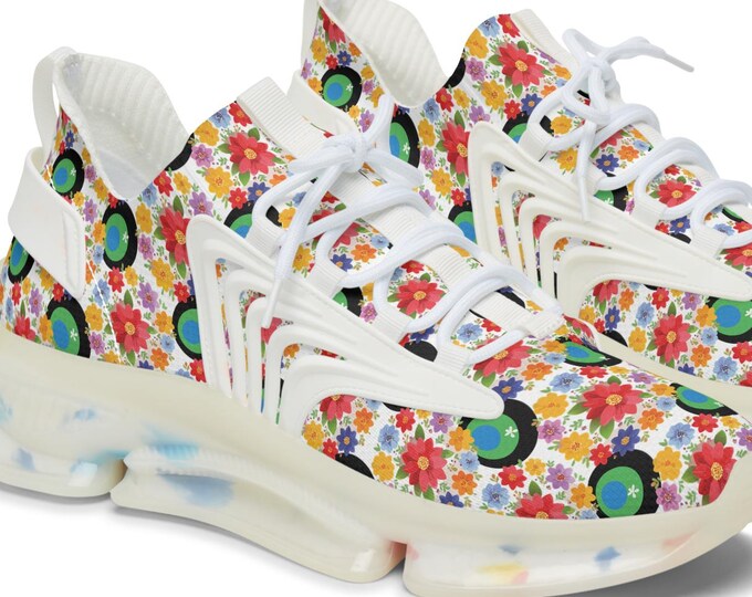 Colorful Floral Women's Sneakers, Lightweight Spring Shoes, Stylish Athletic Footwear, Floral Print Running Shoes, Trendy Casual Sneakers